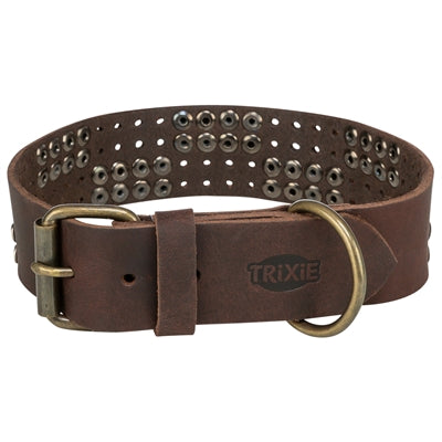 Trixie halsband hond rivet rustic vetleer donkerbruin