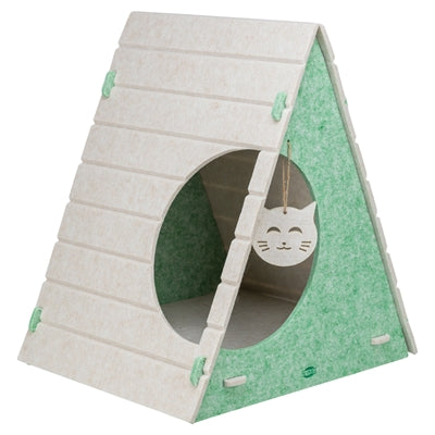 Load image into Gallery viewer, Trixie kattenmand speelbox lucy driehoekig vilt zand groen

