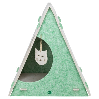 Load image into Gallery viewer, Trixie kattenmand speelbox lucy driehoekig vilt zand groen
