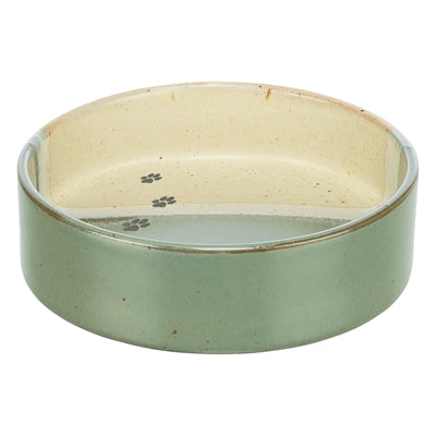 Load image into Gallery viewer, Trixie voerbak drinkbak met pootprint keramiek groen beige
