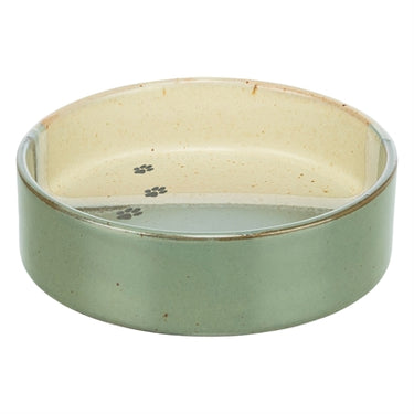 Trixie voerbak drinkbak met pootprint keramiek groen beige