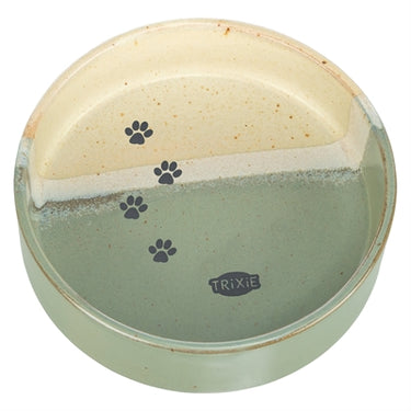 Trixie voerbak drinkbak met pootprint keramiek groen beige