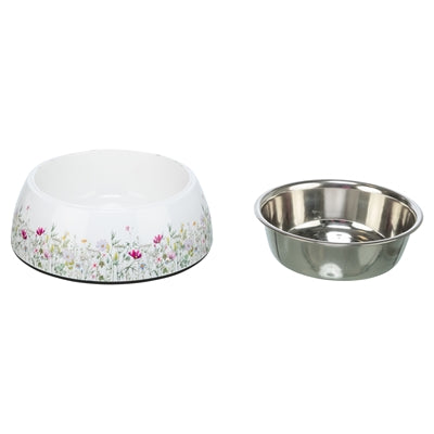 Load image into Gallery viewer, Trixie voerbak drinkbak bloemmotief rvs wit meerkleurig
