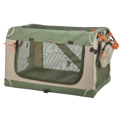 Load image into Gallery viewer, Trixie kennel comfy bench stof reismand olijfgroen beige
