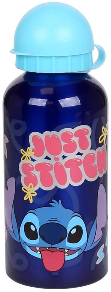 Stor disney's stitch aluminium drinkfles - 400 ml - lichtgewicht – lekvrije schroefdop – drinkfles voor kinderen – donkerblauw lichtblauw