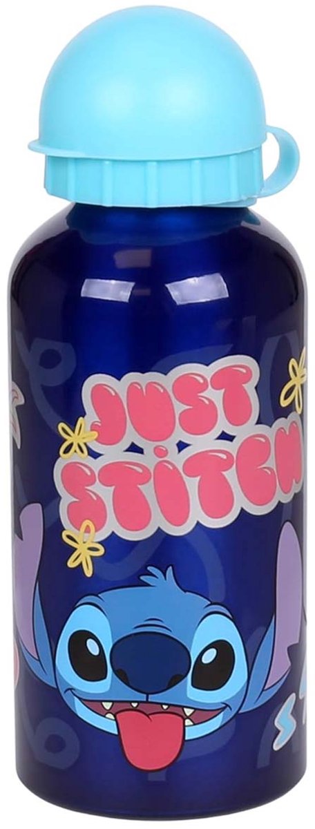 Stor disney's stitch aluminium drinkfles - 400 ml - lichtgewicht – lekvrije schroefdop – drinkfles voor kinderen – donkerblauw lichtblauw
