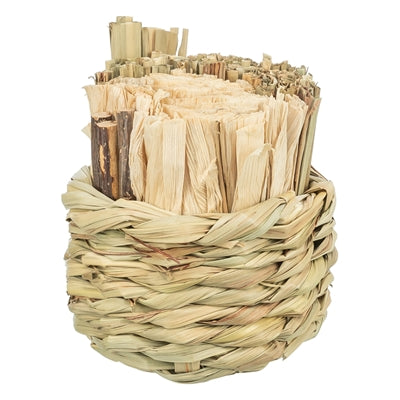 Load image into Gallery viewer, Trixie mand gras met hooi maisbladeren houten stokjes
