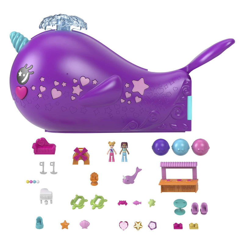 Load image into Gallery viewer, Mattel Polly Pocket Avontuur in de Fonkelgrot Narwalavontuur Boot Speelset
