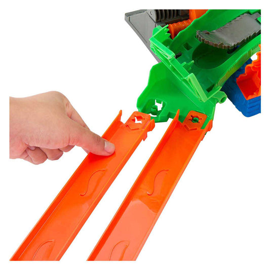 Hot wheels monstertrucks - haaien vs. dino's draak vernietiging speelset en 2 speelgoedtrucks