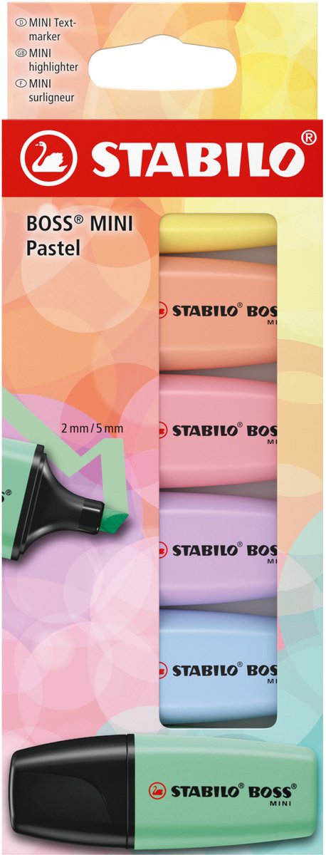 Stabilo tekstmarker boss mini 07 6-2-01 kleurenassortiment beitelpunt 5mm 6 stuk