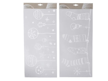 Decoris raamdecoratie kerstsokken kerstballen pvc wit 23x49cm