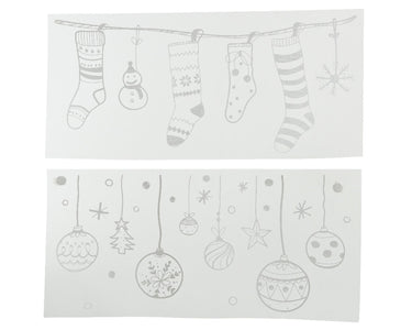 Decoris raamdecoratie kerstsokken kerstballen pvc wit 23x49cm