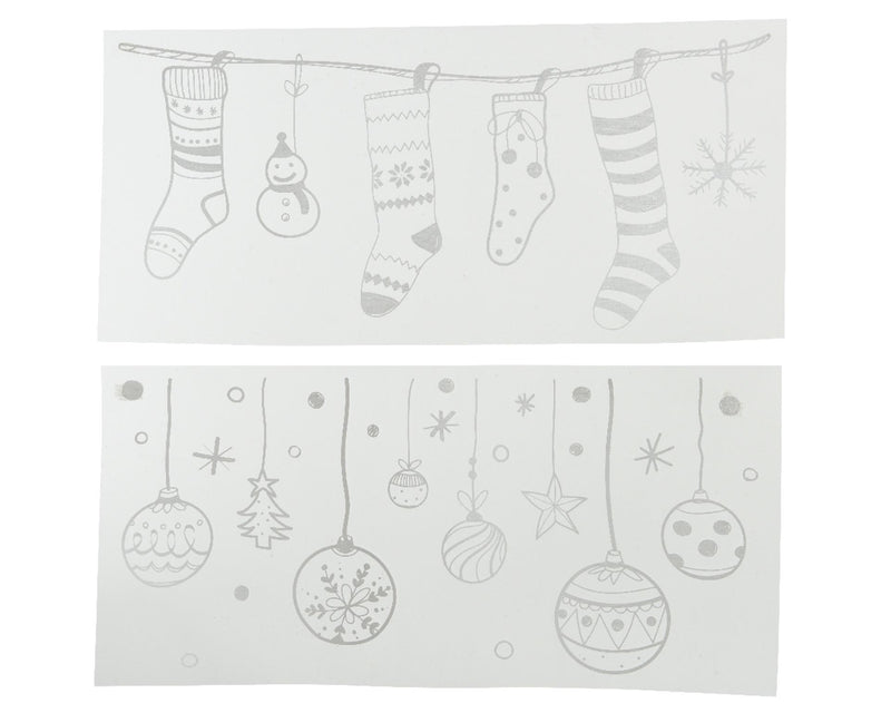 Afbeelding laden in galerijviewer, Decoris raamdecoratie kerstsokken kerstballen pvc wit 23x49cm
