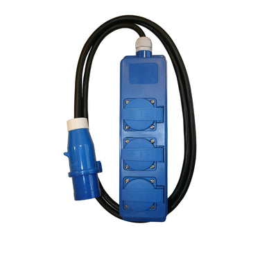 Triple unit cee 3 weg schuko stekkerdoos met 1.5 meter kabel en cee stekker
