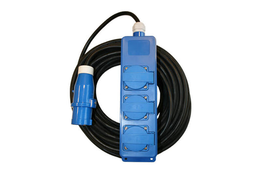 Triple unit cee 3 weg schuko stekkerdoos met 20 meter kabel en cee stekker