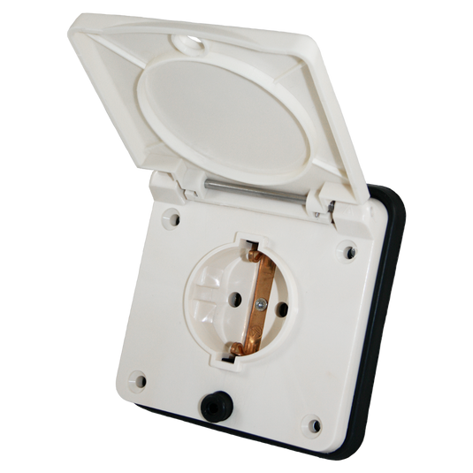 Schuko buiten wandcontactdoos wit voor caravan en camper