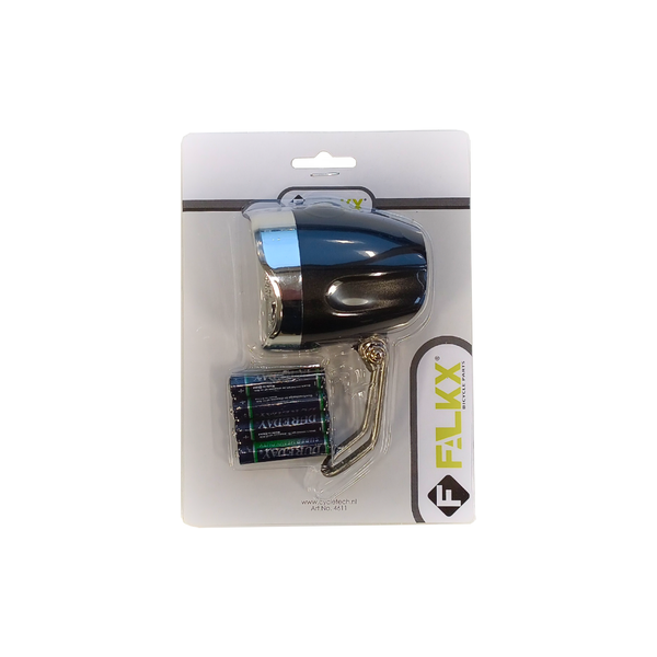 FALKX Headlight LED. Stainless steel mounting bracket including batteries (hanging packaging)