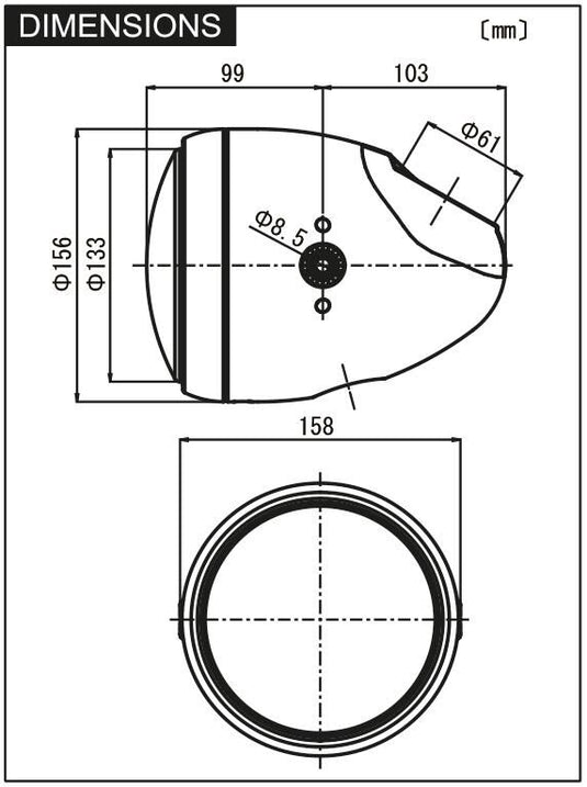 Daytona koplamp vintage headlights,vintage h4 60 55w, 5 3 4 black.