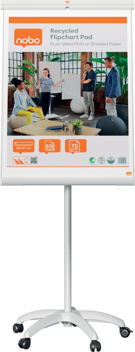 Nobo premium plus mobiele stalen flipover - magnetisch whiteboard - 70 x 100cm - wit