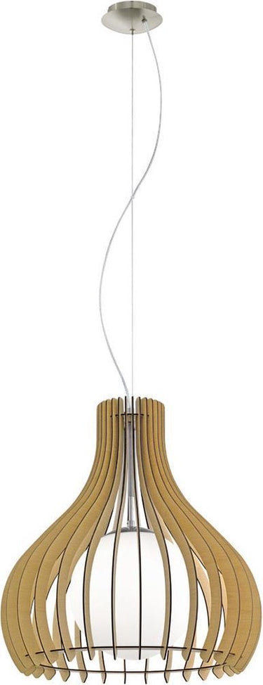 Eglo tindori - hanglamp - 1 lichts - ø500mm. - nikkel-mat - ahorn, wit