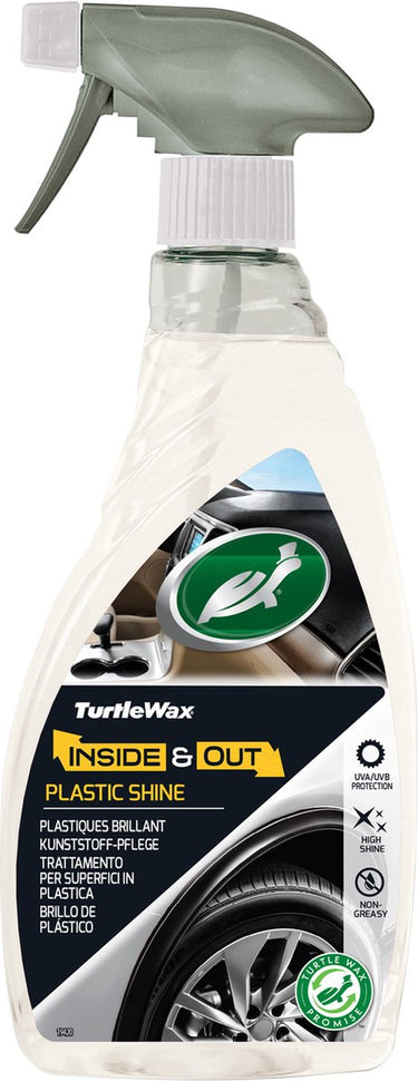 Turtle wax inside out plastic shine – voor alle interieur en exterieur kunststoffen - reinigt, glanst en beschermt - voorkomt verbleken en barsten - sneldrogende formule - 500ml