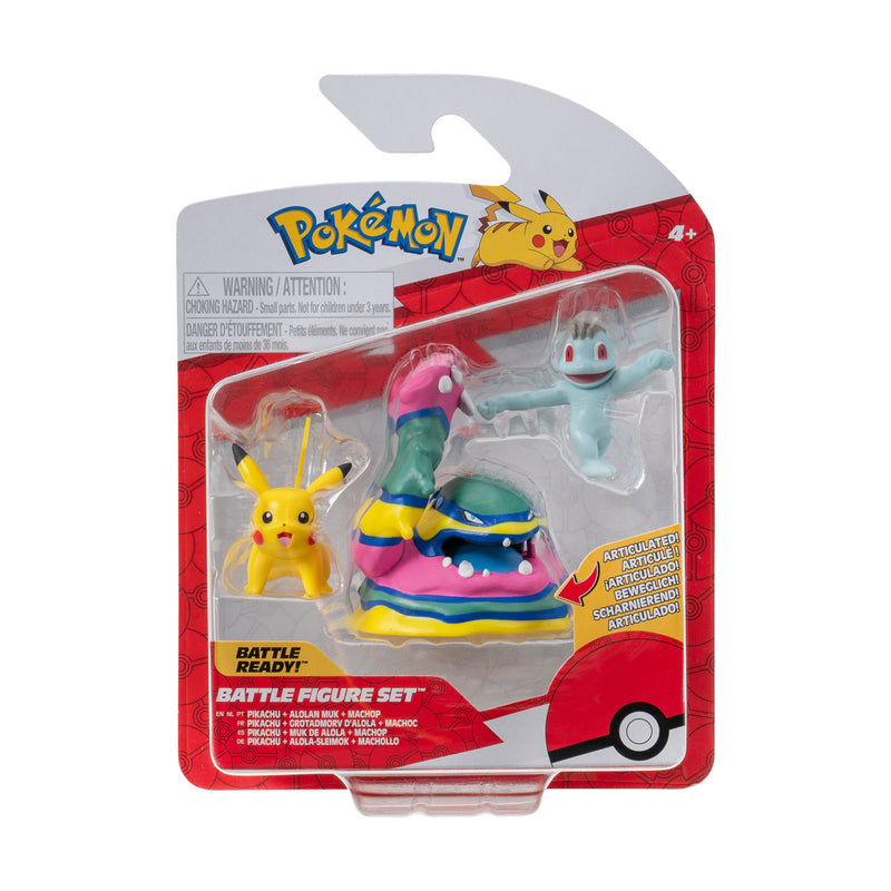 Load image into Gallery viewer, Boti pokémon batte figuur set - machop, pikachu, alolan muk, 3st.

