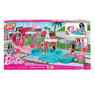 Barbie droomzwembad - speelset met glijbaan en bubbelbad en meer dan 20 accessoires