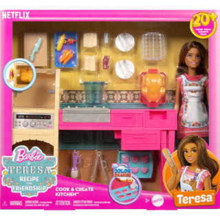Load image into Gallery viewer, Barbie family pop teresa recept voor vriendschap en keukenspeelset
