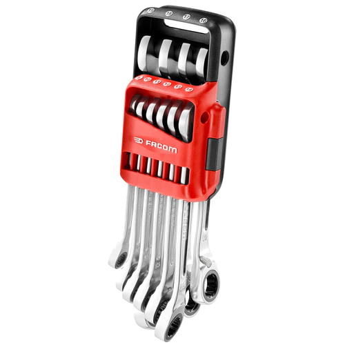 Facom set 10 anti slip steekringratelsleutels, metrisch, in houder - 467b.jp10pb