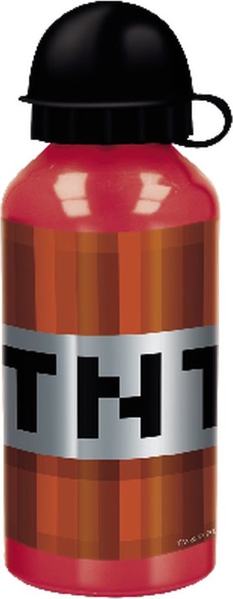 Stor minecraft aluminium drinkfles - 400 ml - lichtgewicht – lekvrije schroefdop – drinkfles voor kinderen – rood zwart