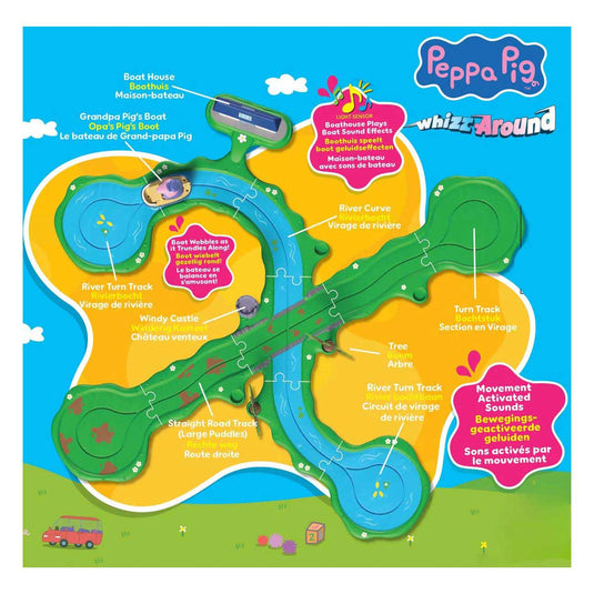 Gear2play peppa pig whizz around - dobberende boottocht speelset - modulaire rijbaan voor whizz around voertuigen