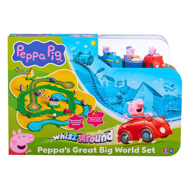 Gear2play peppa pig whizz around - peppa’s grote wijde wereld speelset - modulaire rijbaan voor whizz around voertuigen - interactief met muziek en geluid