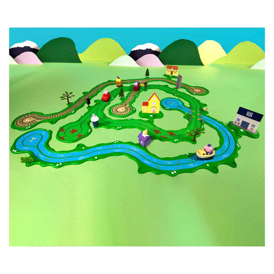 Gear2play peppa pig whizz around - peppa’s grote wijde wereld speelset - modulaire rijbaan voor whizz around voertuigen - interactief met muziek en geluid