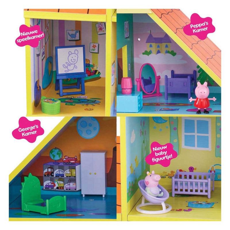 Load image into Gallery viewer, Gear2play peppa pig houten poppenhuis met 9 kamers
