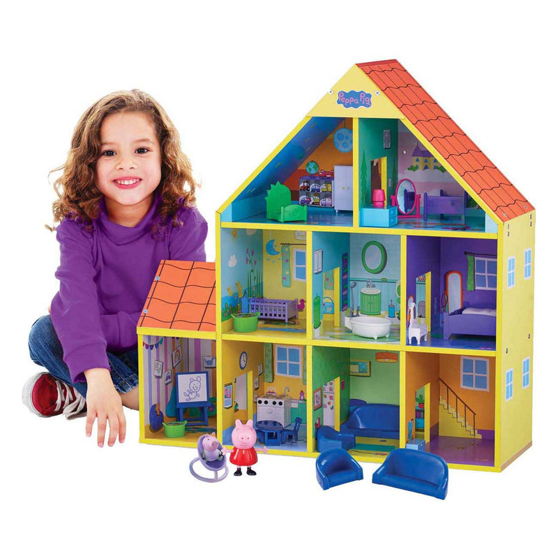 Load image into Gallery viewer, Gear2play peppa pig houten poppenhuis met 9 kamers
