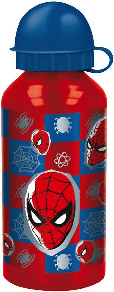 Stor marvel's spider-man aluminium drinkfles - 400 ml - lichtgewicht – lekvrije schroefdop – drinkfles voor kinderen – rood blauw