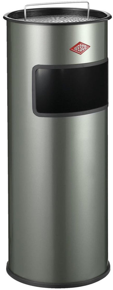 Wesco staande asbak met zeef zonder inzet | 30 liter | metaal - nieuwzilver | afvalbak met asbak staand - made in germany
