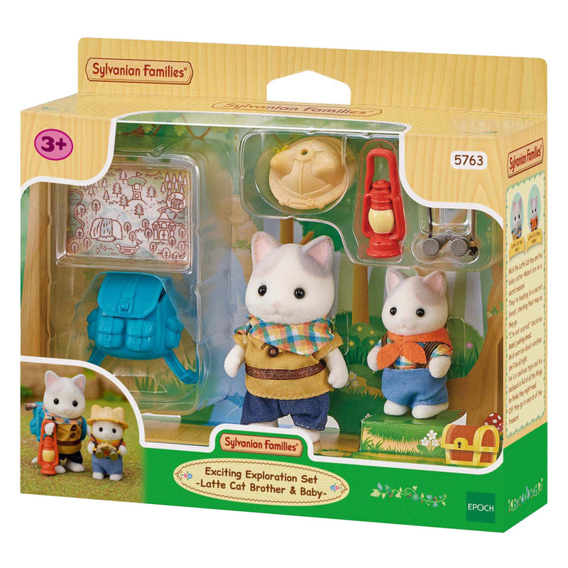 Load image into Gallery viewer, Sylvanian families 5763 duo avonturiers - latte kat broer en baby- fluweelzachte speelfiguren
