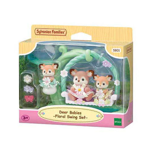 Load image into Gallery viewer, Sylvanian families 5801 baby hertjes- bloemen schommel- 3 fluweelzachte speelfiguren
