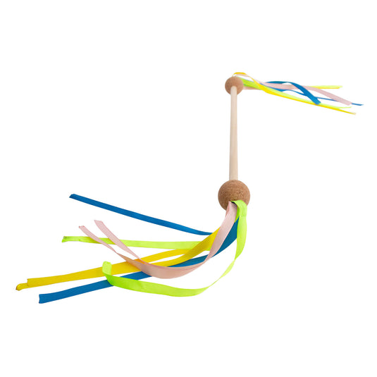 Bs toys twirlstok - majorette stok - baton - houten speelgoed met linten - dansen en bewegen - cadeau kind- vanaf 4 jaar