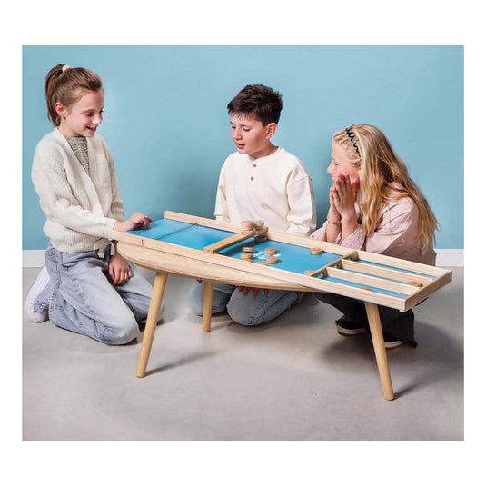 Bs toys sjoelbak kinderen familie – houten shuffleboard ga523 – sjoelen - familiespel - 18 schijven – perfect sinterklaas cadeau – kerstspel – gezelschapsspel voor jong oud