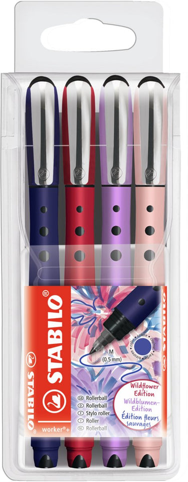 Stabilo worker+ - rollerball pen 0.5 mm - naturecolors wildflower - etui met 4 kleuren