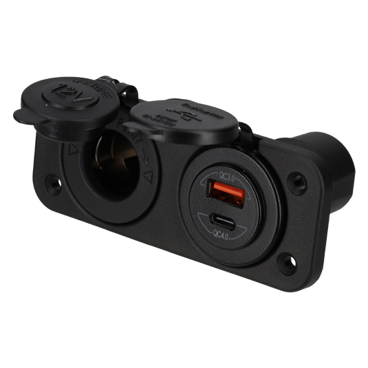 Power line 12 volt contactdoos uni en usb-a + usb-c lader - inbouw