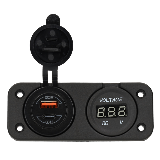 Power line digitale voltmeter 10-30v en usb-a + usb-c lader - inbouw