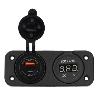Power line digitale voltmeter 10-30v en usb-a + usb-c lader - inbouw