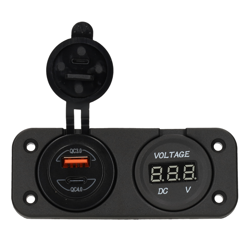 Afbeelding laden in galerijviewer, Power line digitale voltmeter 10-30v en usb-a + usb-c lader - inbouw
