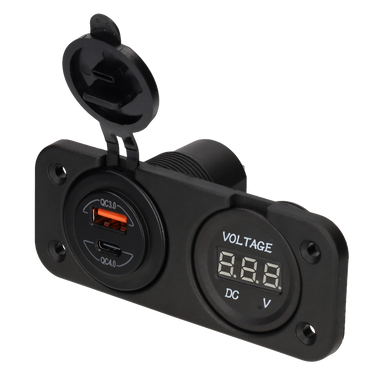 Power line digitale voltmeter 10-30v en usb-a + usb-c lader - inbouw