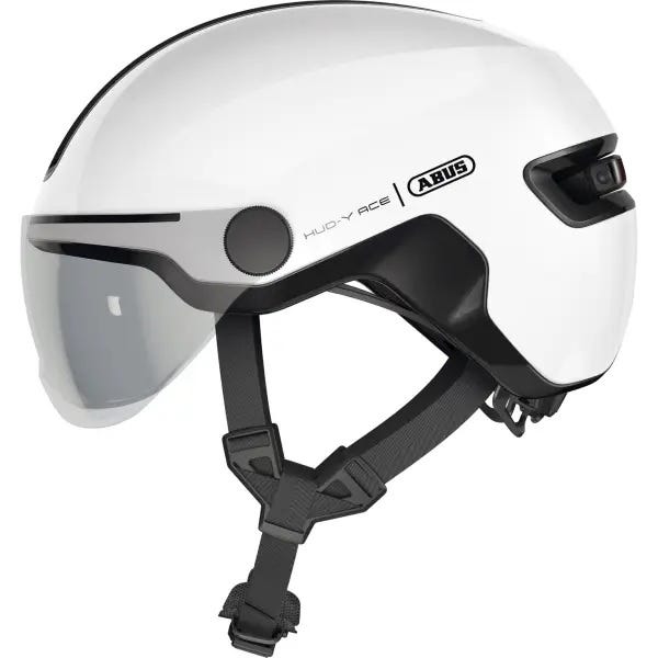 Load image into Gallery viewer, Abus fietshelm hud-y ace shiny white s - 51-55 cm - wit - geschikt voor gebruik op elektrische fietsen - stadsfietsen - 400 g
