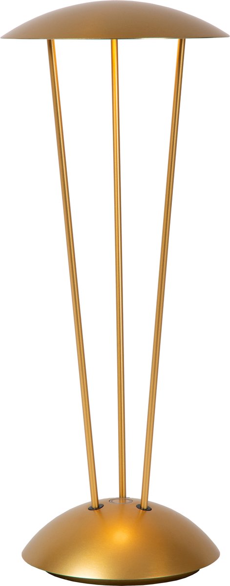 Lucide renee - oplaadbare tafellamp binnen buiten - accu batterij - ø 12,3 cm - led dim to warm - 1x2,2w 2700k 3000k - ip54 - met draadloos oplaadstation - mat goud messing