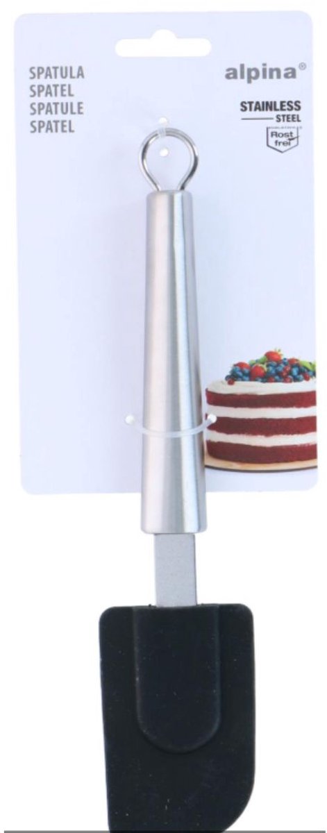 Alpina | pottenlikker | pannenlikker - zilver zwart - rvs siliconen - 24 cm - keukengerei spatel - stevig - hittebestendig keukengereedschap - vaatwasserbestendig | spatula